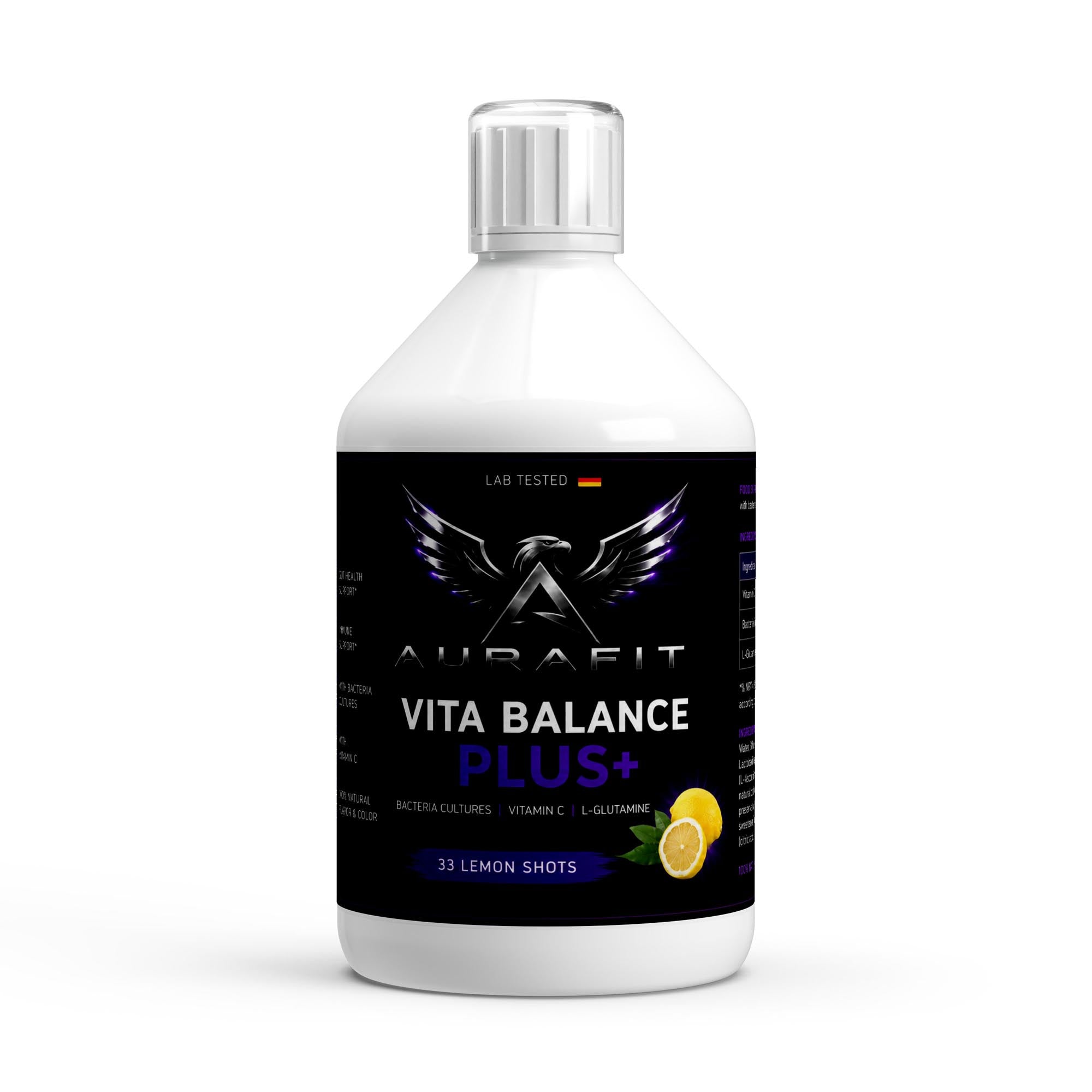 Vita Balance PLUS+ Bacterial Cultures - 33 vegan Lemon Shots - 500ml